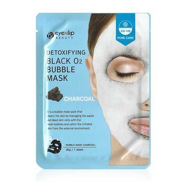 Киснева тканинна маска з вугіллям для виведення токсинів EYENLIP Detoxifying Black O2 Bubble Mask Charcoal 1043 фото
