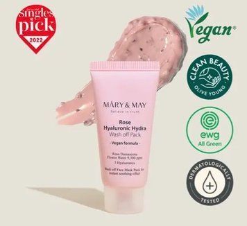Mary&May Rose Hyaluronic Hydra Wash Off Pack Гіалуронова маска з глиною та трояндою 1061 фото